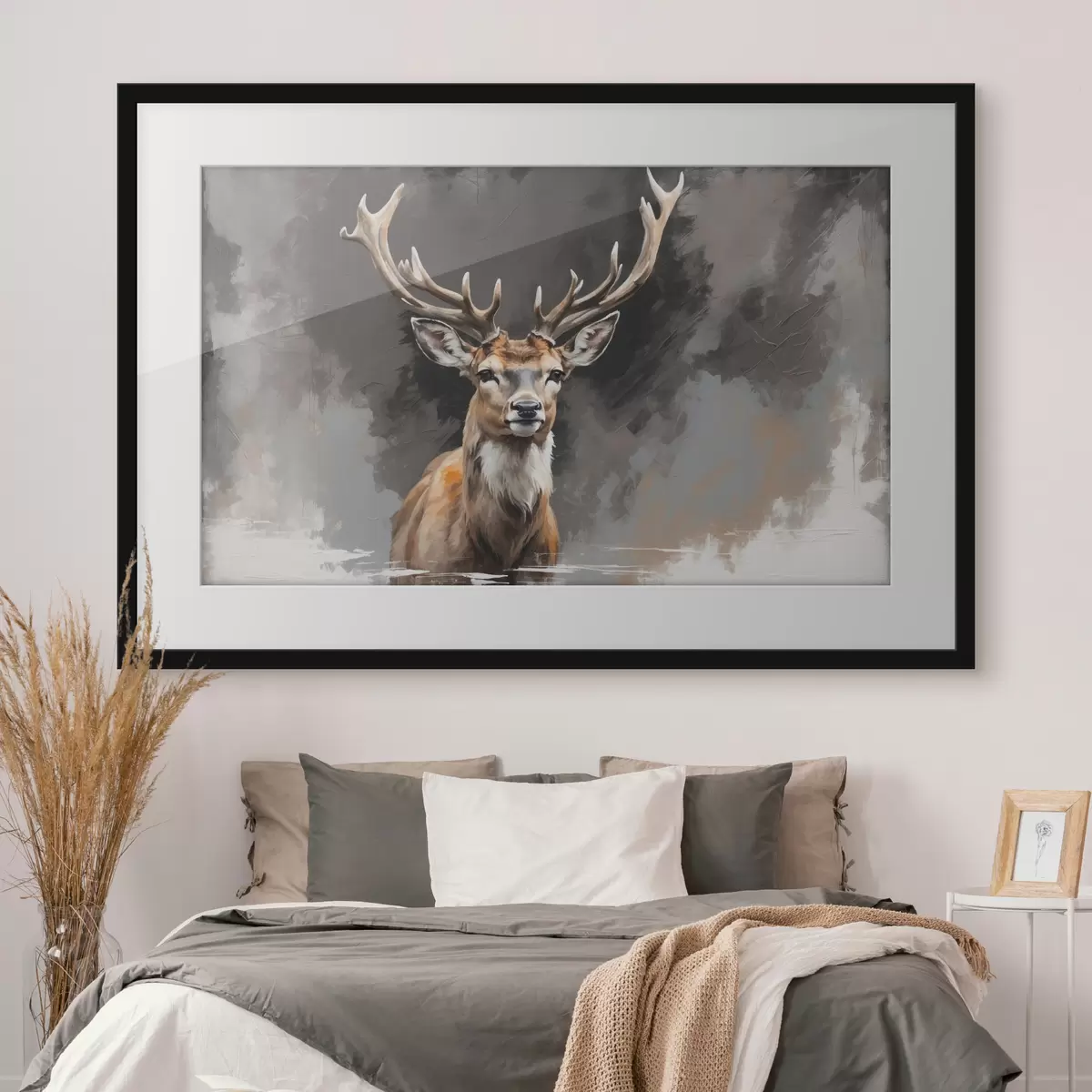 Poster Ciervo sobre fondo gris-negro f40865