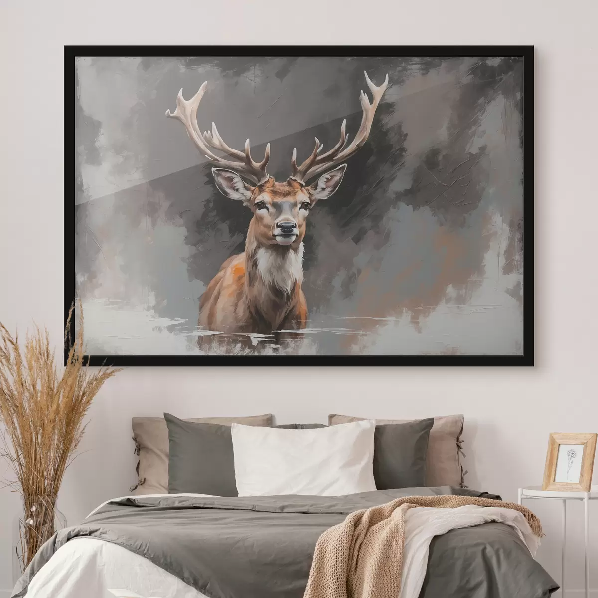 Poster Ciervo sobre fondo gris-negro f40865