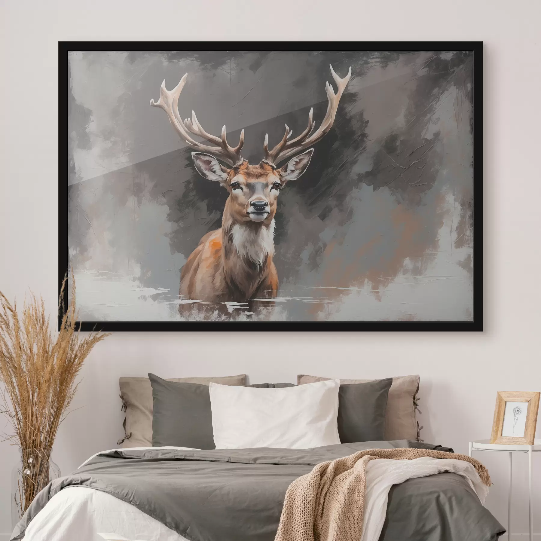 murales de pared Ciervo sobre fondo gris-negro f40865