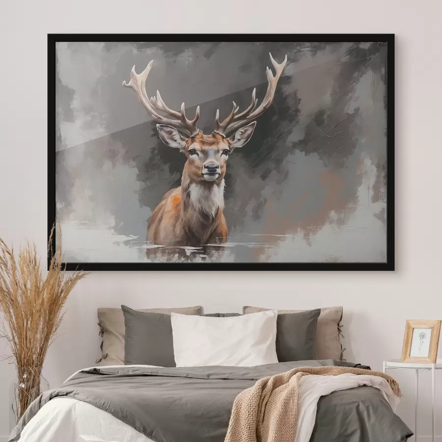 murales de pared Ciervo sobre fondo gris-negro f40865