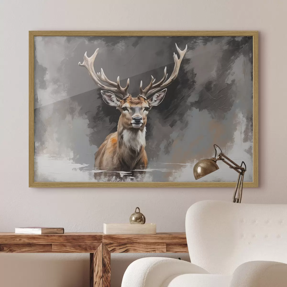Poster Ciervo sobre fondo gris-negro f40865