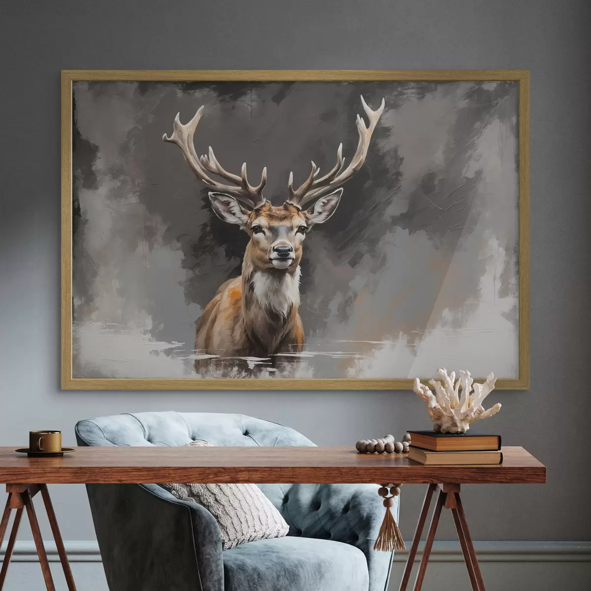 Poster Ciervo sobre fondo gris-negro f40865