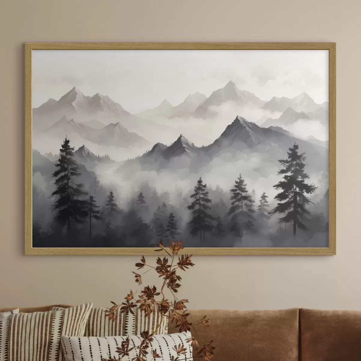 Poster Pinos en la niebla de montaña f40866