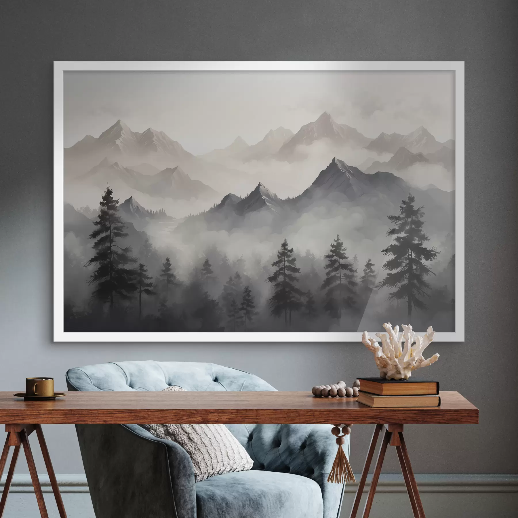 murales de pared Pinos en la niebla de montaña f40866