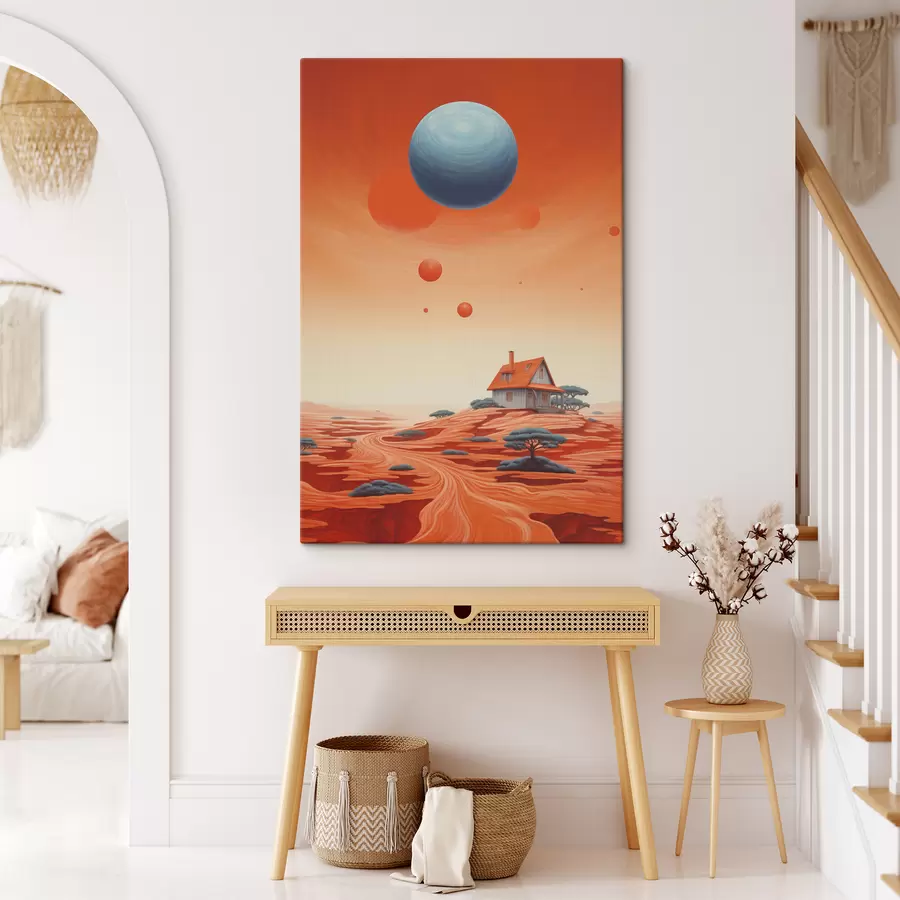 murales de pared Desierto con casa, arte futurista, cósmico, planeta s40944