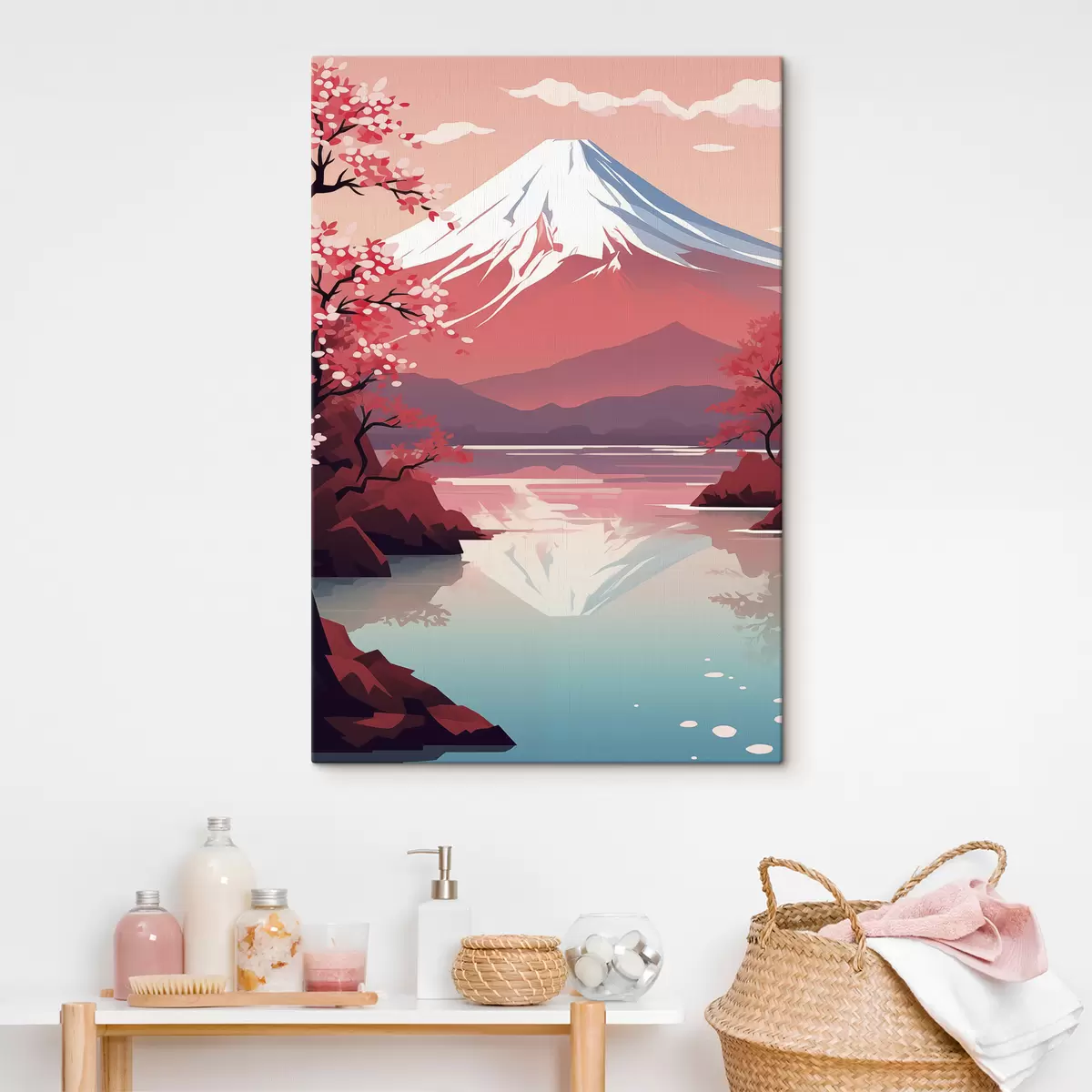 murales de pared Montaña Fuji, lago, cerezos, Japón s40955