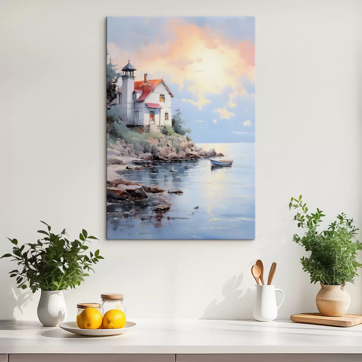 murales de pared Casa en la playa junto al mar al atardecer s41010