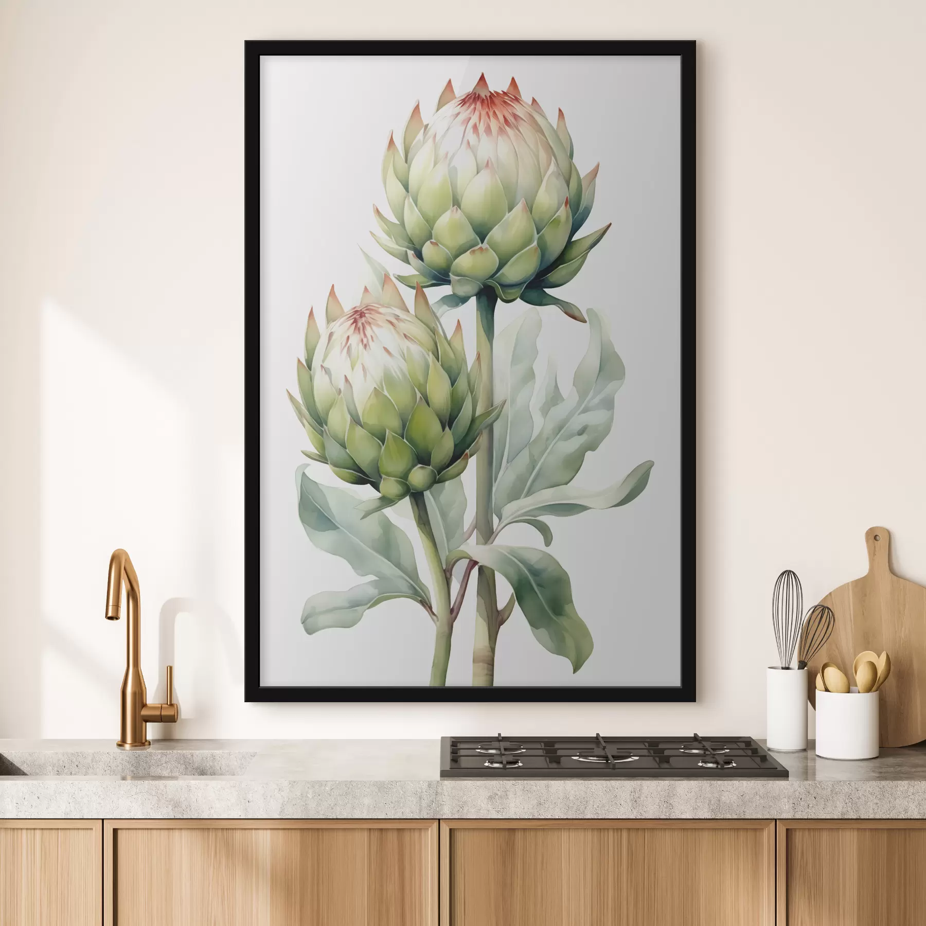 murales de pared Acuarela de rama de alcachofa f41008