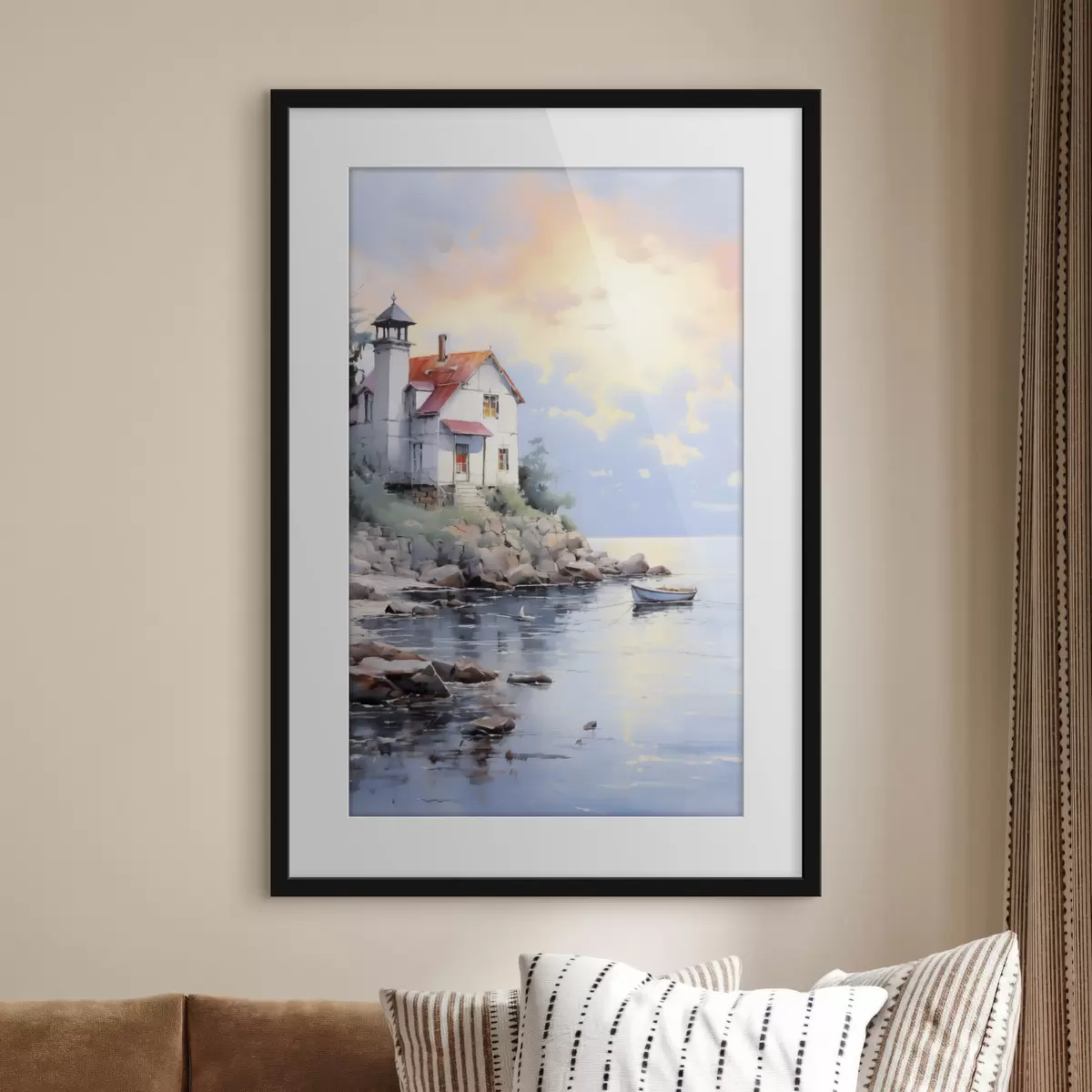 Poster Casa en la playa junto al mar al atardecer f41010