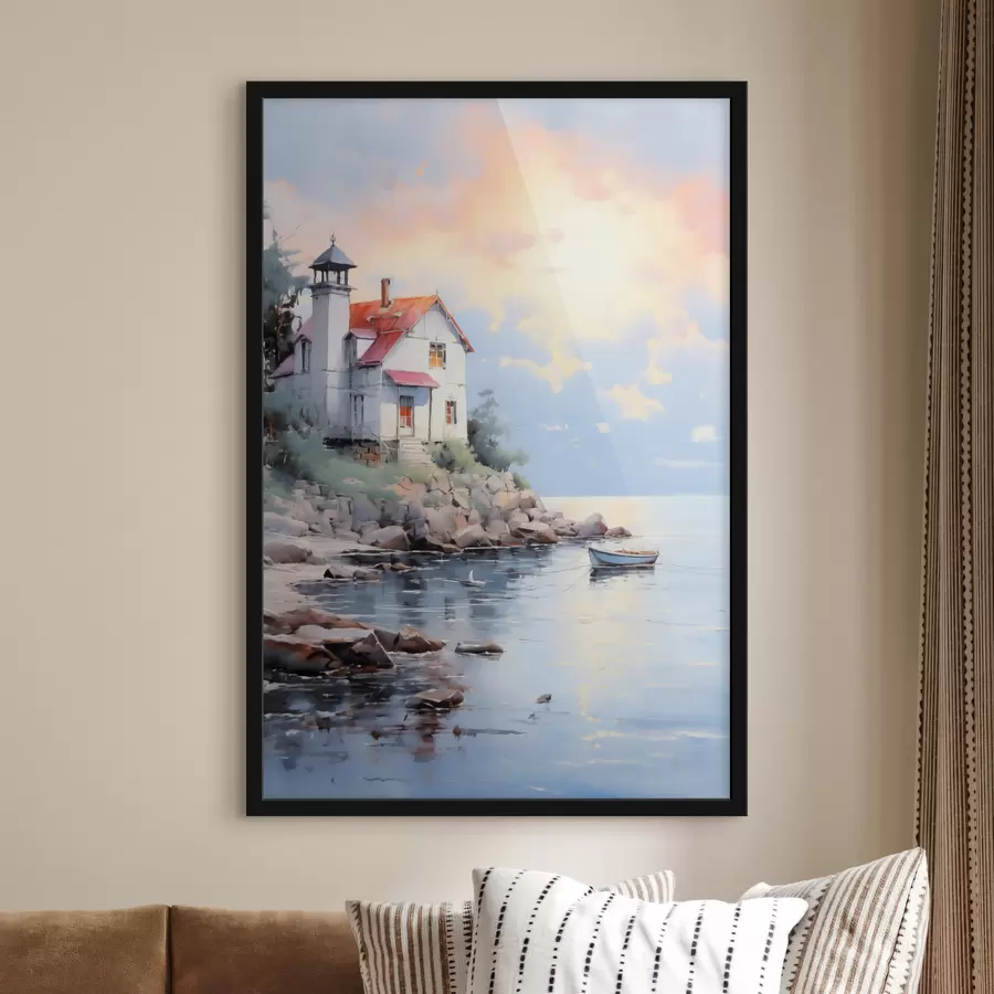 murales de pared Casa en la playa junto al mar al atardecer f41010