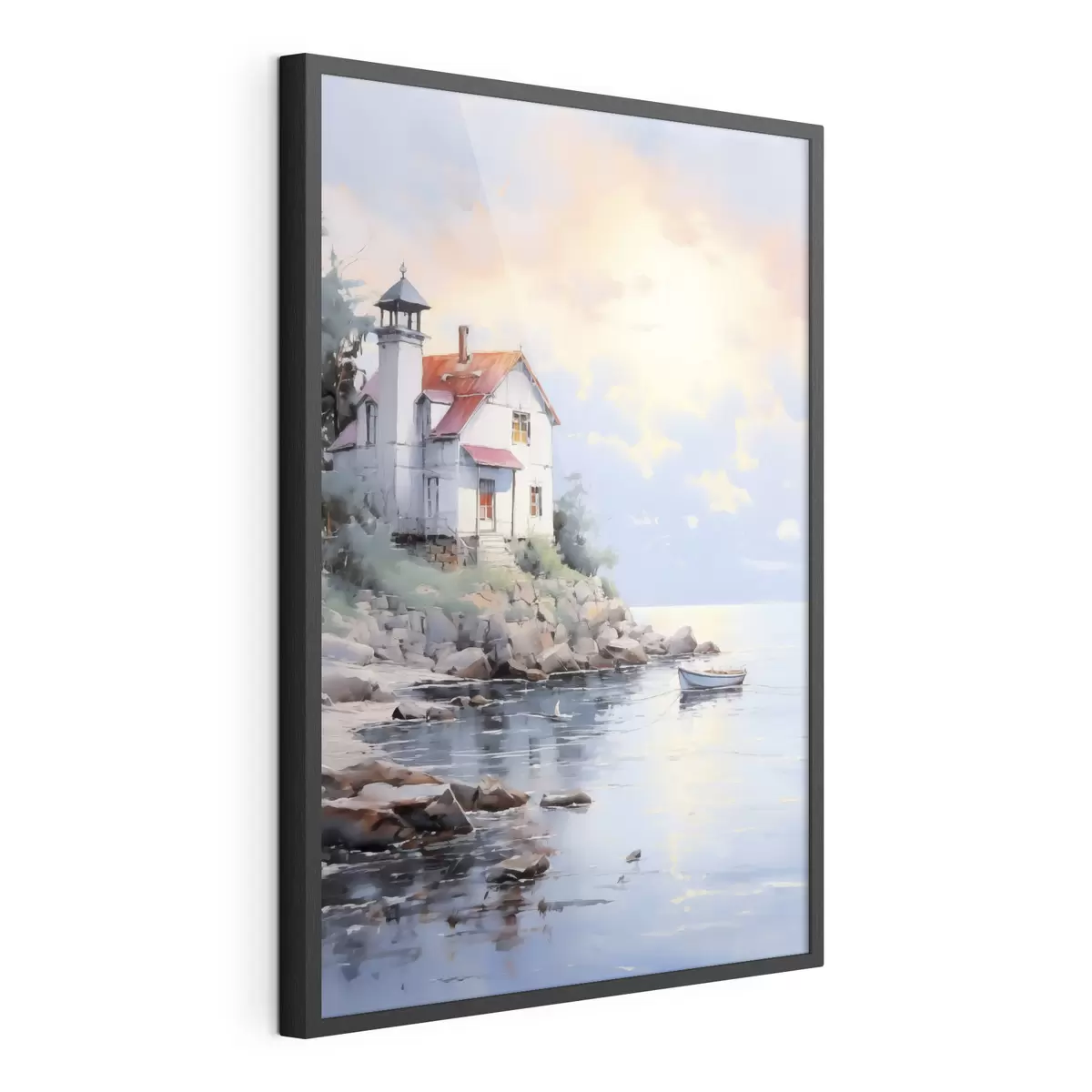 Poster Casa en la playa junto al mar al atardecer f41010
