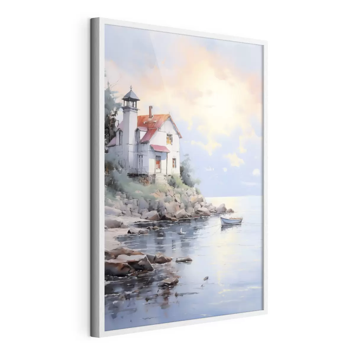 Poster Casa en la playa junto al mar al atardecer f41010