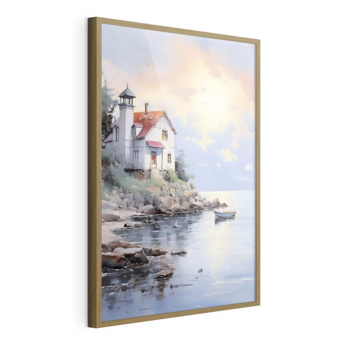 Poster Casa en la playa junto al mar al atardecer f41010