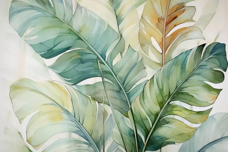 murales de pared Tropical plátano hojas de palma acuarela húmeda w01775