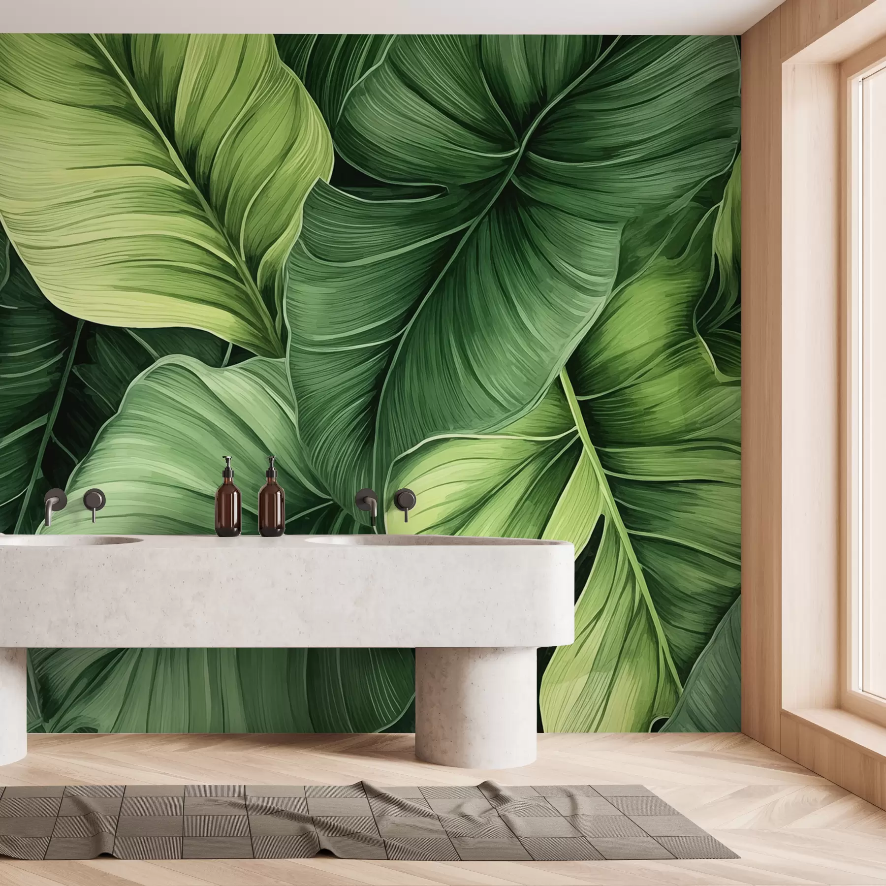 murales de pared Acuarela de grandes hojas verdes tropicales w01782