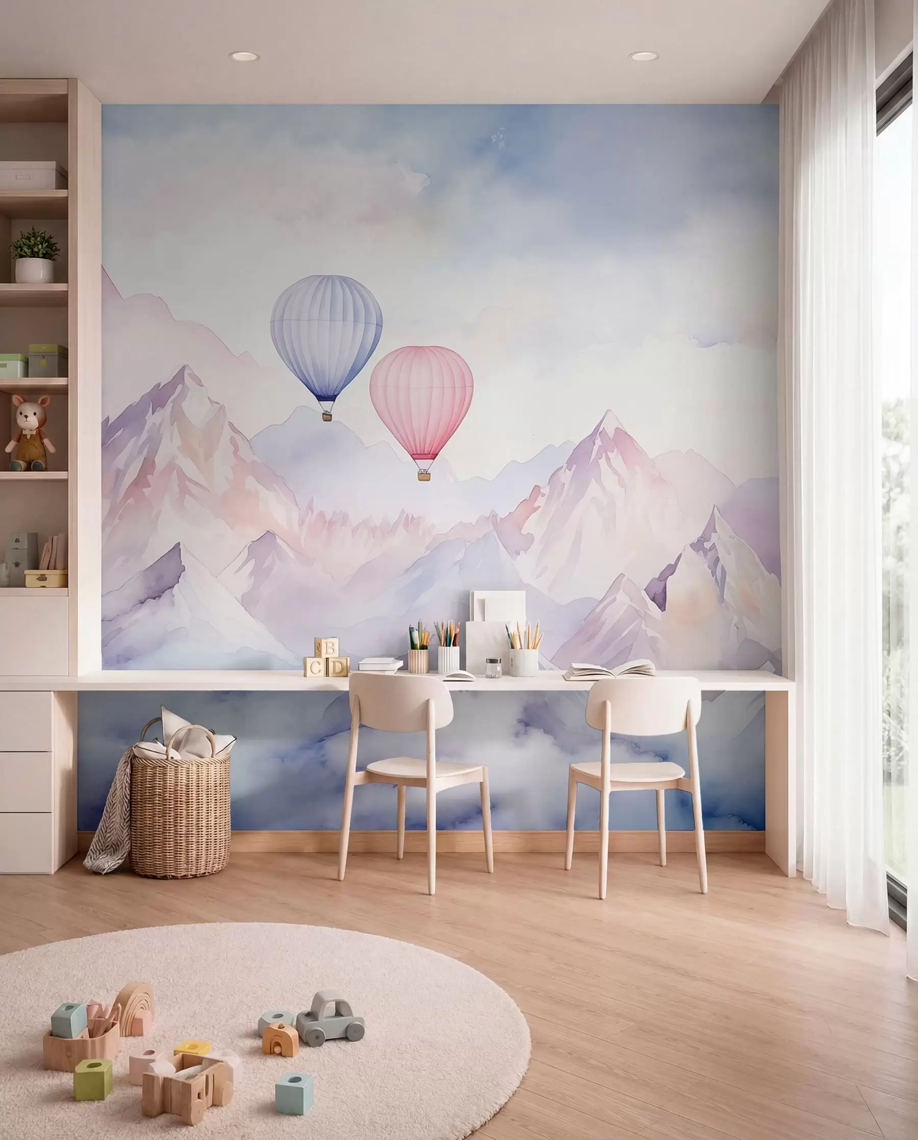 murales de pared Globos sobre cumbres rosas w01786