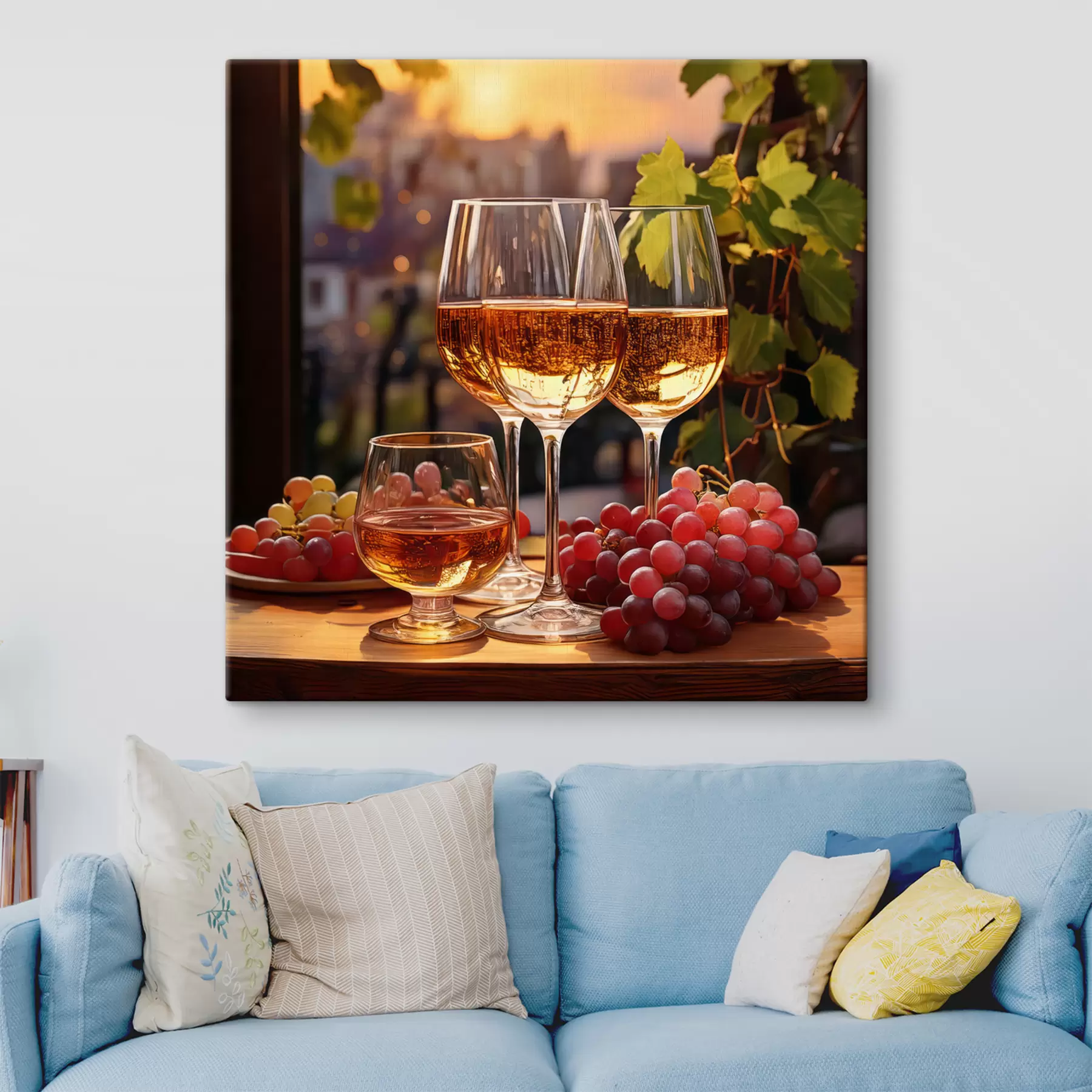 murales de pared copas con vino, uvas en la mesa, bodegón s41104