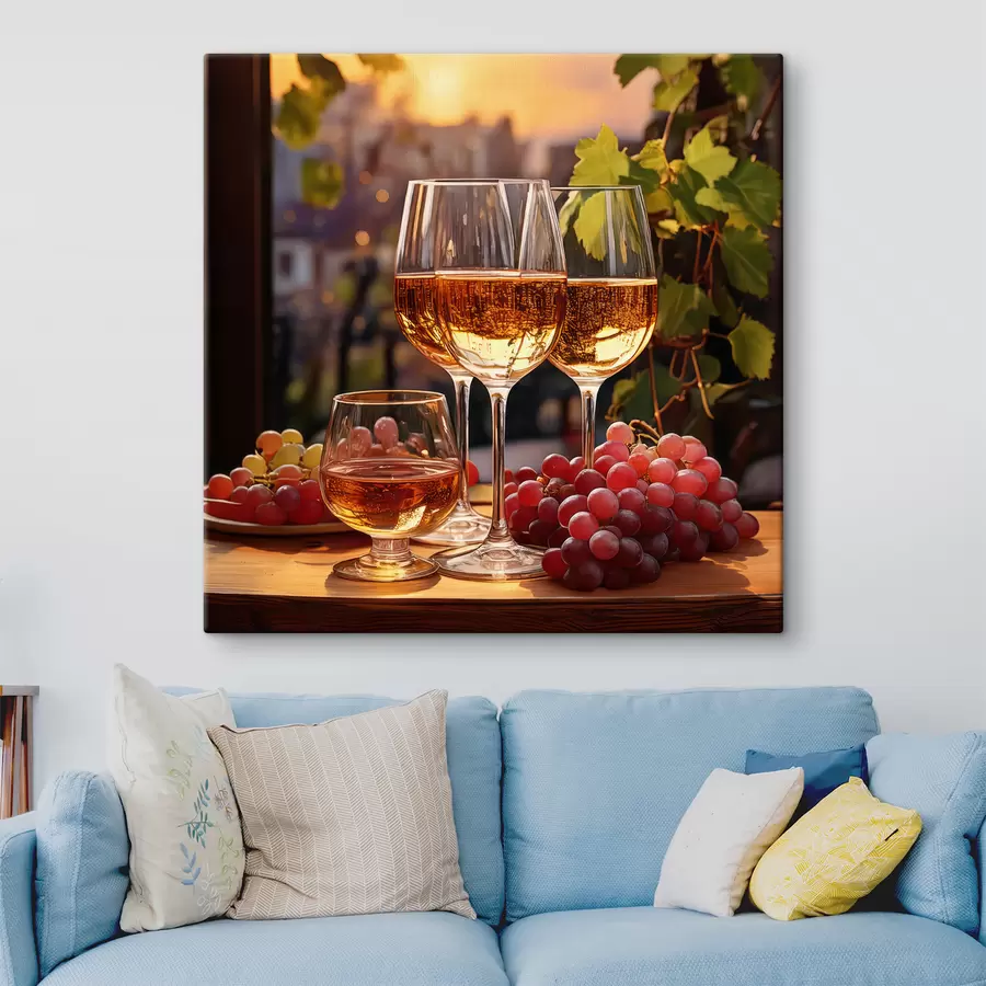 murales de pared copas con vino, uvas en la mesa, bodegón s41104