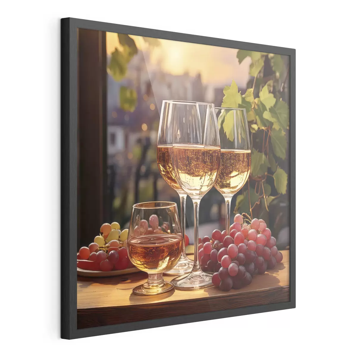 Poster copas con vino, uvas en la mesa, bodegón f41104
