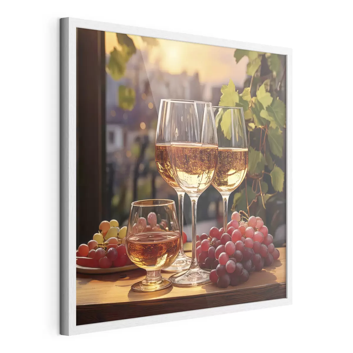 Poster copas con vino, uvas en la mesa, bodegón f41104