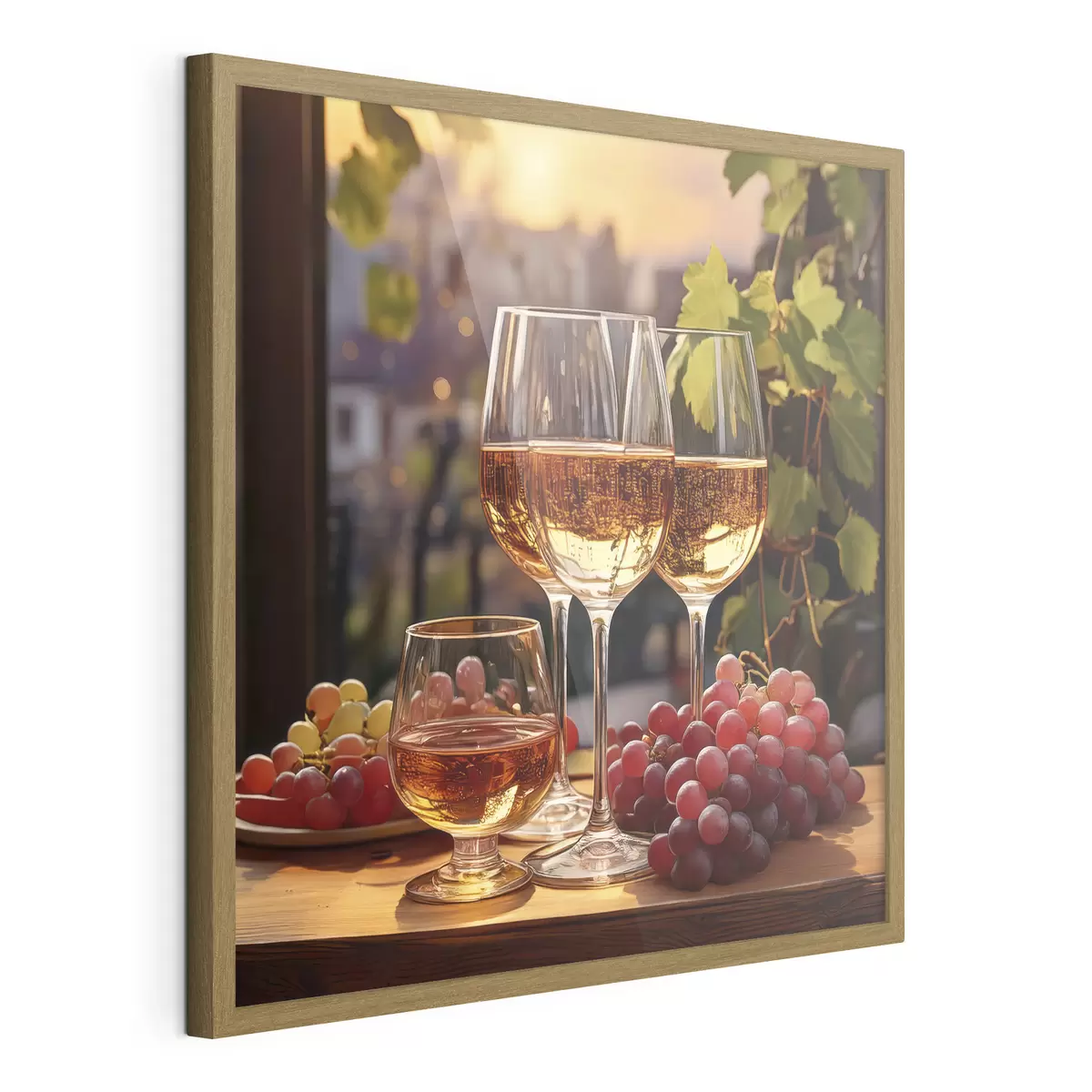 Poster copas con vino, uvas en la mesa, bodegón f41104