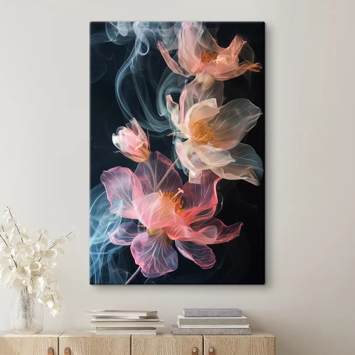 murales de pared Flores delicadas y aéreas rodeadas de humo s40967