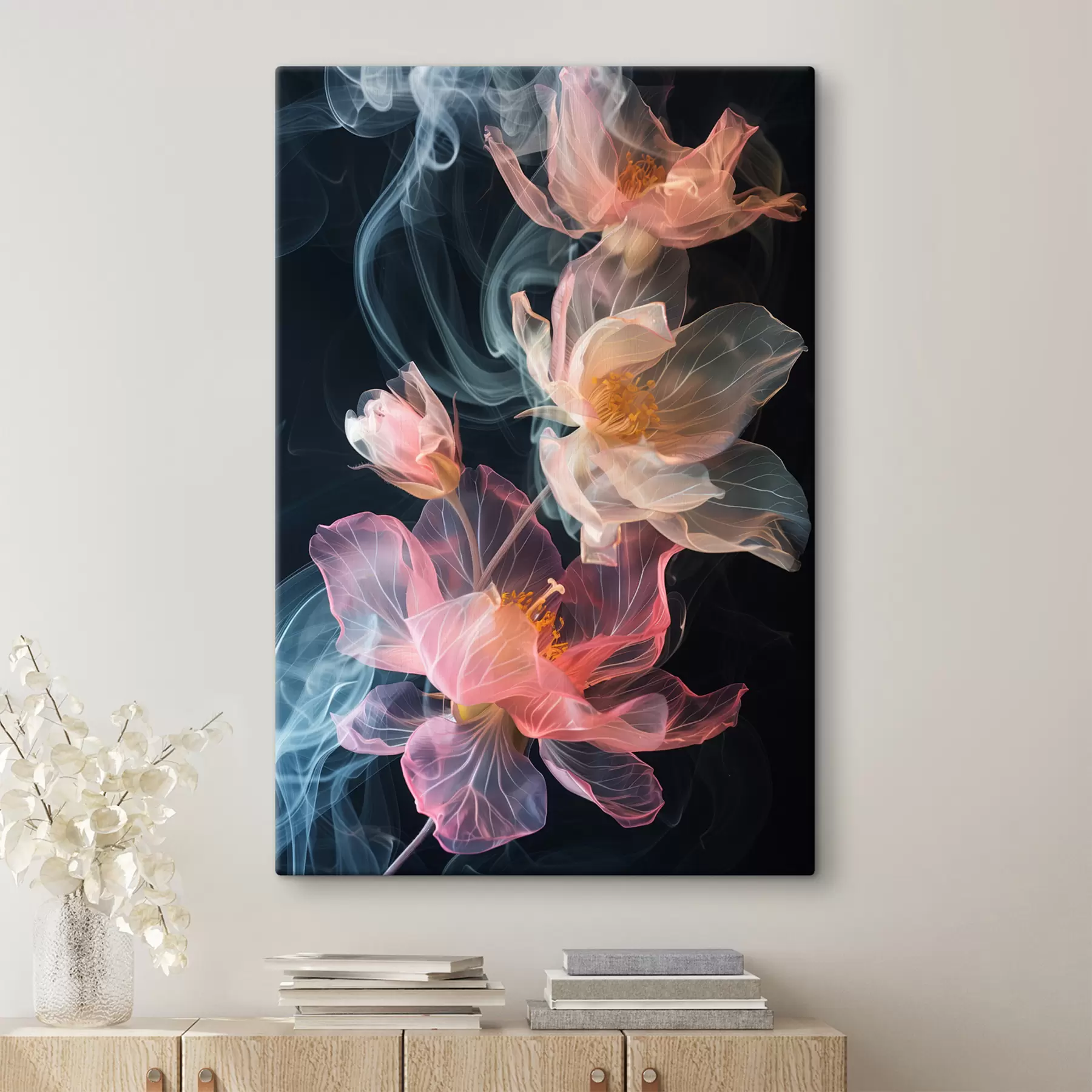 murales de pared Flores delicadas y aéreas rodeadas de humo s40967