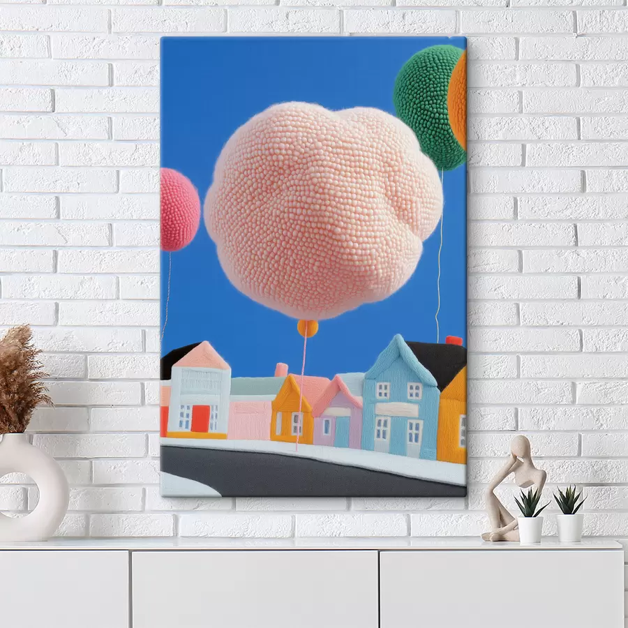 murales de pared Casas de fieltro y globos aerostáticos s40969