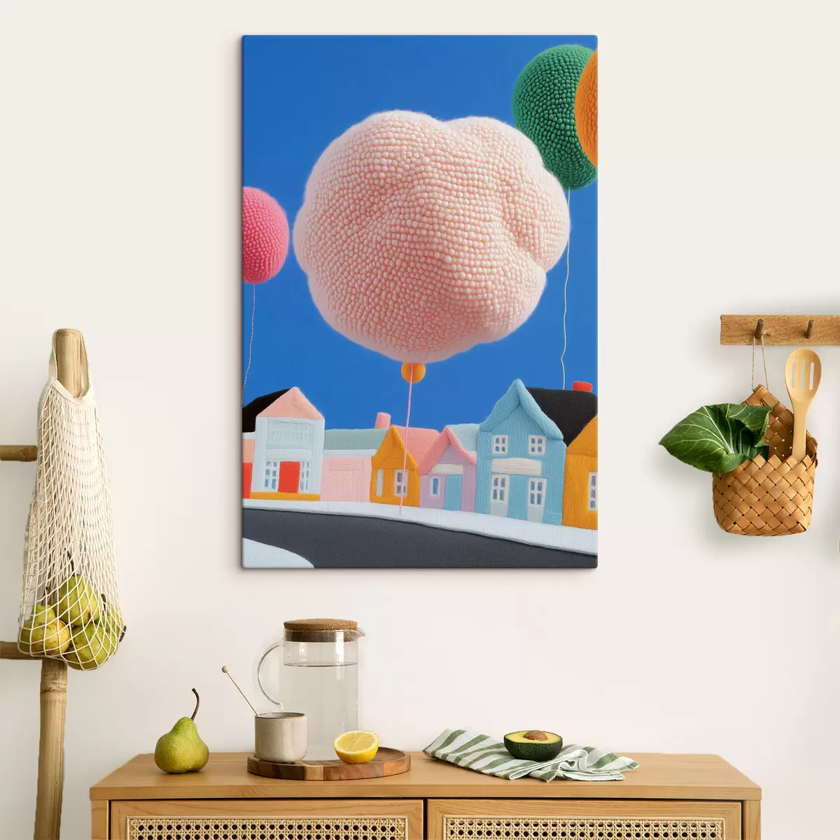 murales de pared Casas de fieltro y globos aerostáticos s40969