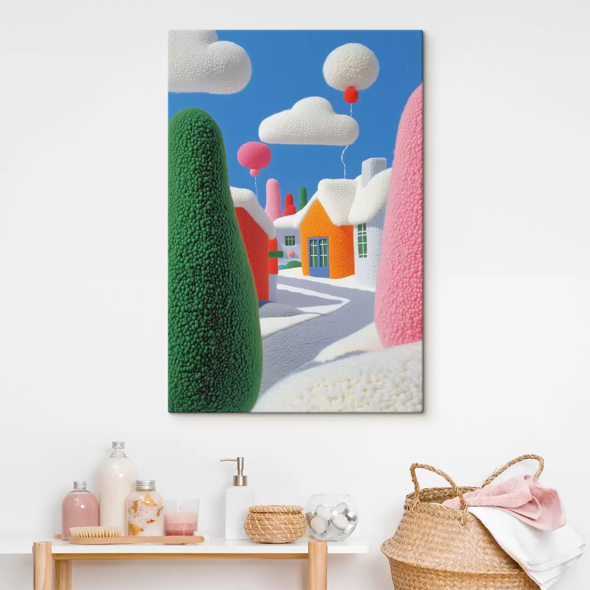 murales de pared Una calle con nubes y globos de fieltro s40970