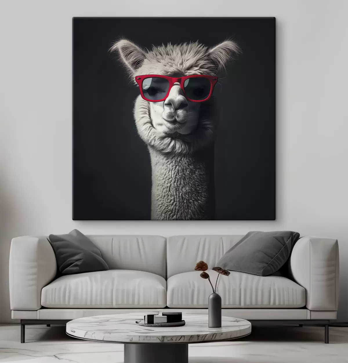 murales de pared Llama gris con gafas rojas s40996