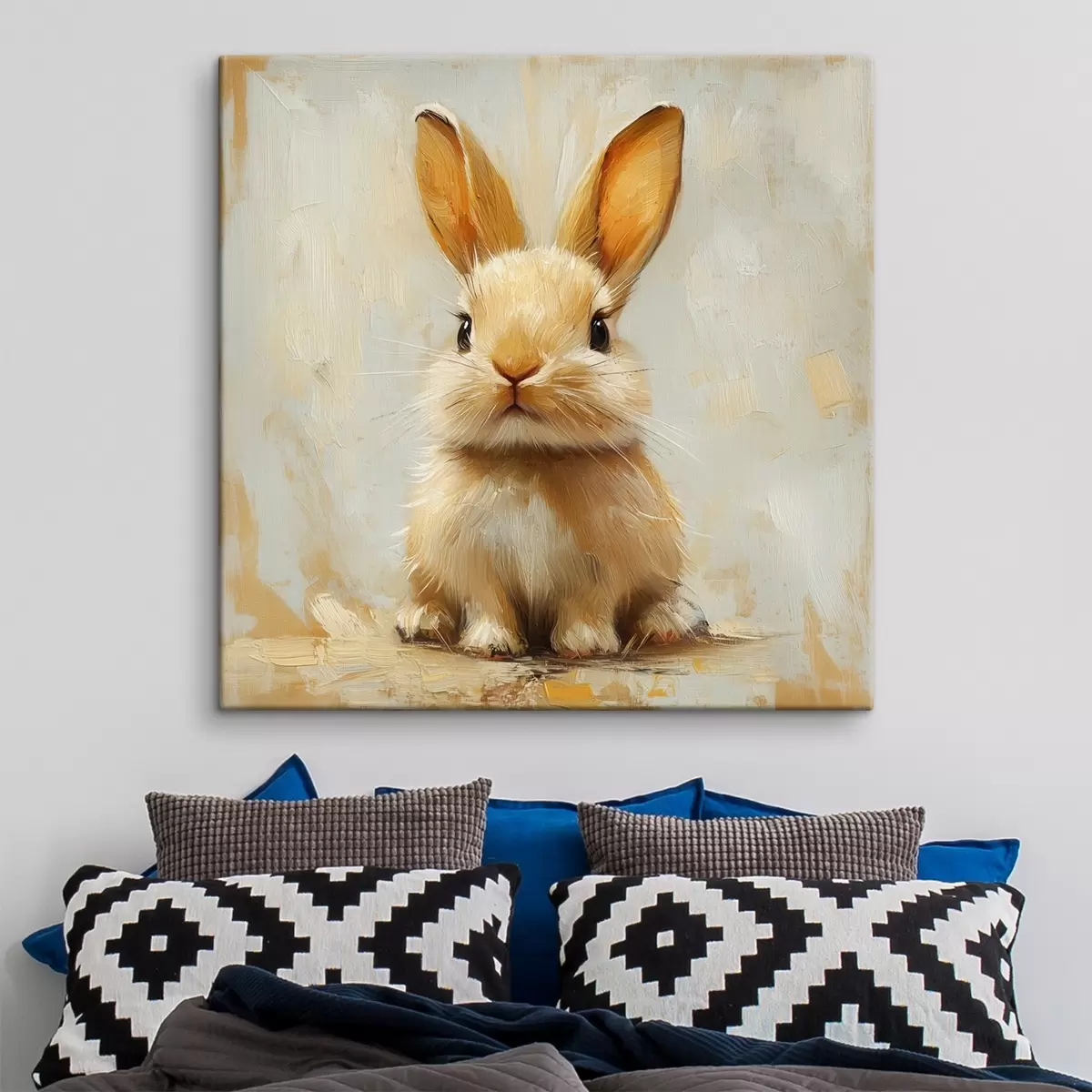 murales de pared Conejito beige sobre fondo claro con pinceladas atrevidas s41000