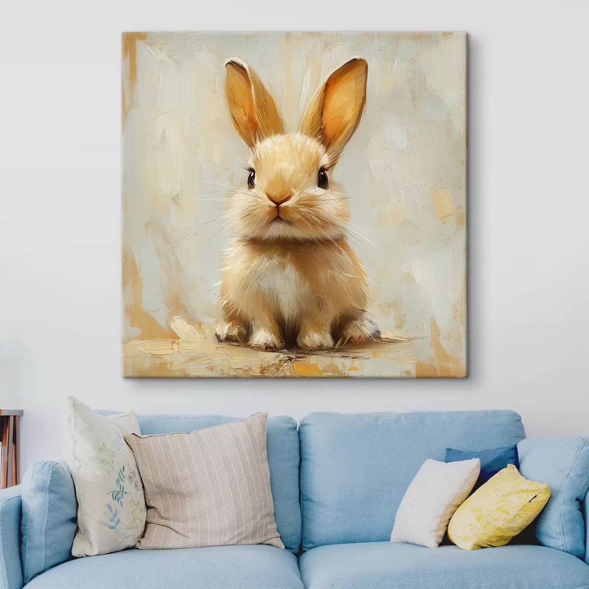 murales de pared Conejito beige sobre fondo claro con pinceladas atrevidas s41000