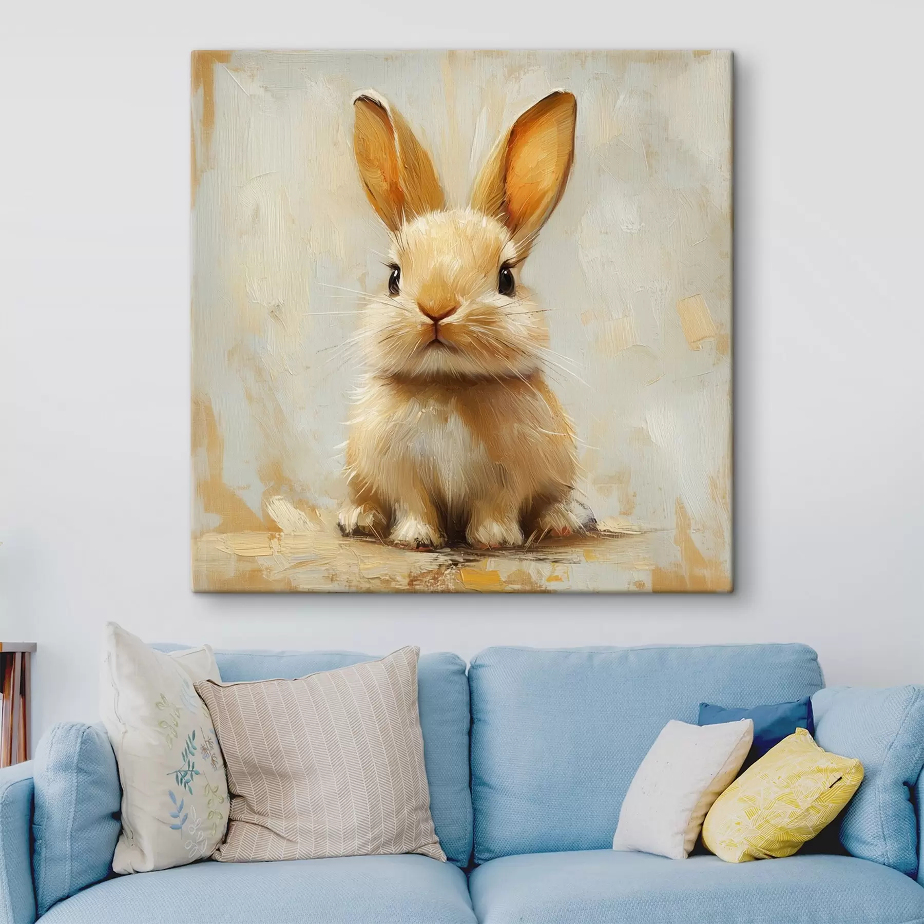 murales de pared Conejito beige sobre fondo claro con pinceladas atrevidas s41000