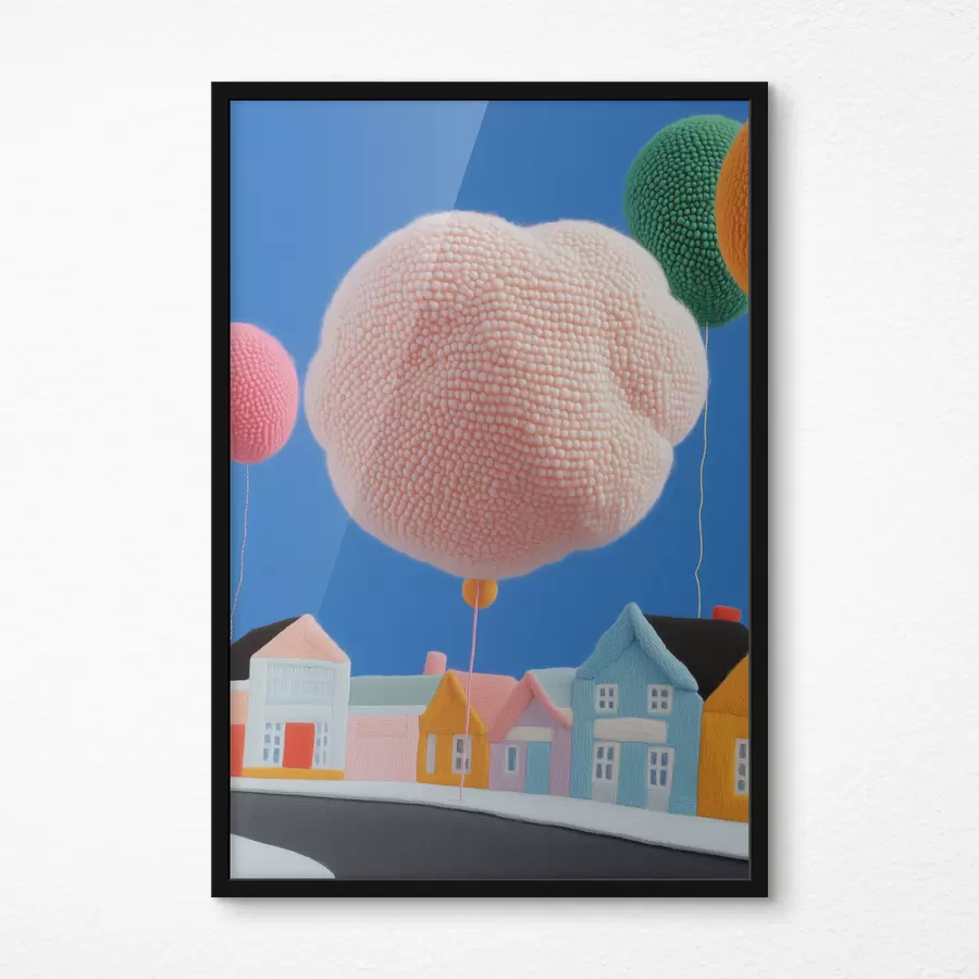 murales de pared Casas de fieltro y globos aerostáticos f40969