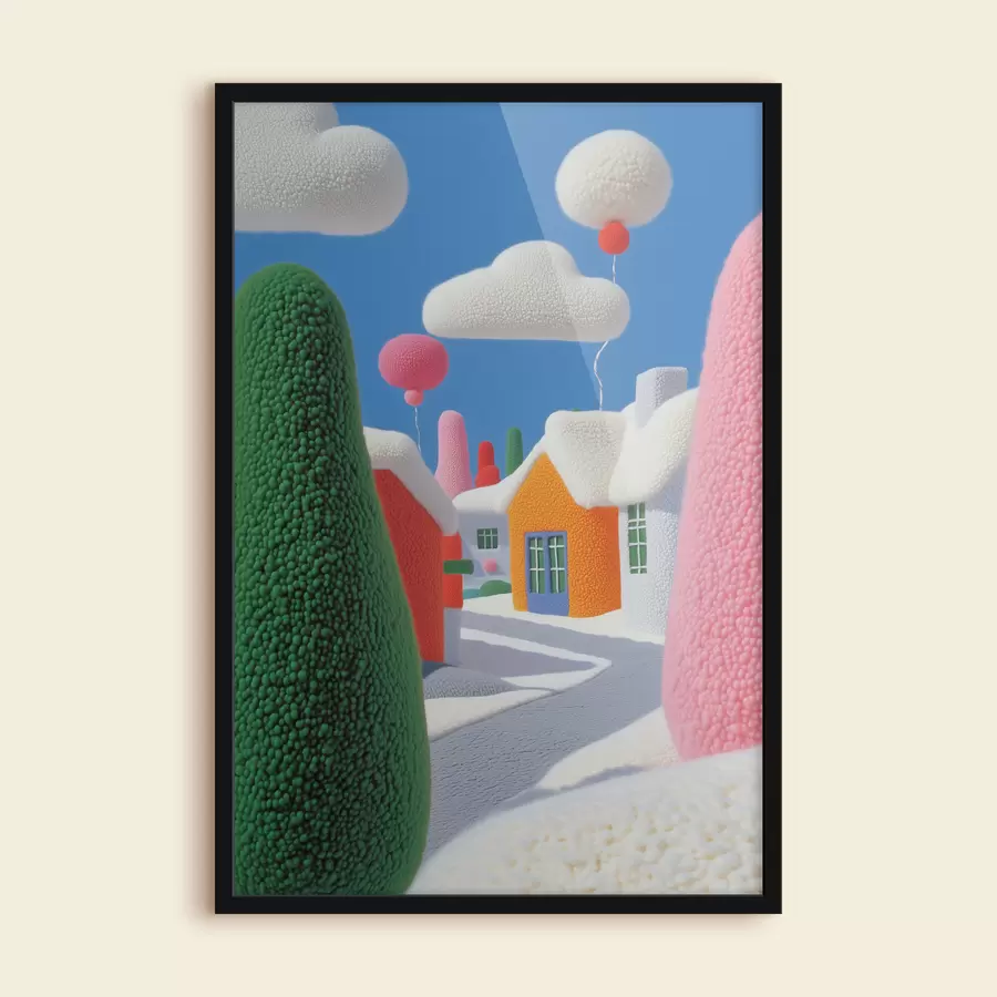 murales de pared Una calle con nubes y globos de fieltro f40970