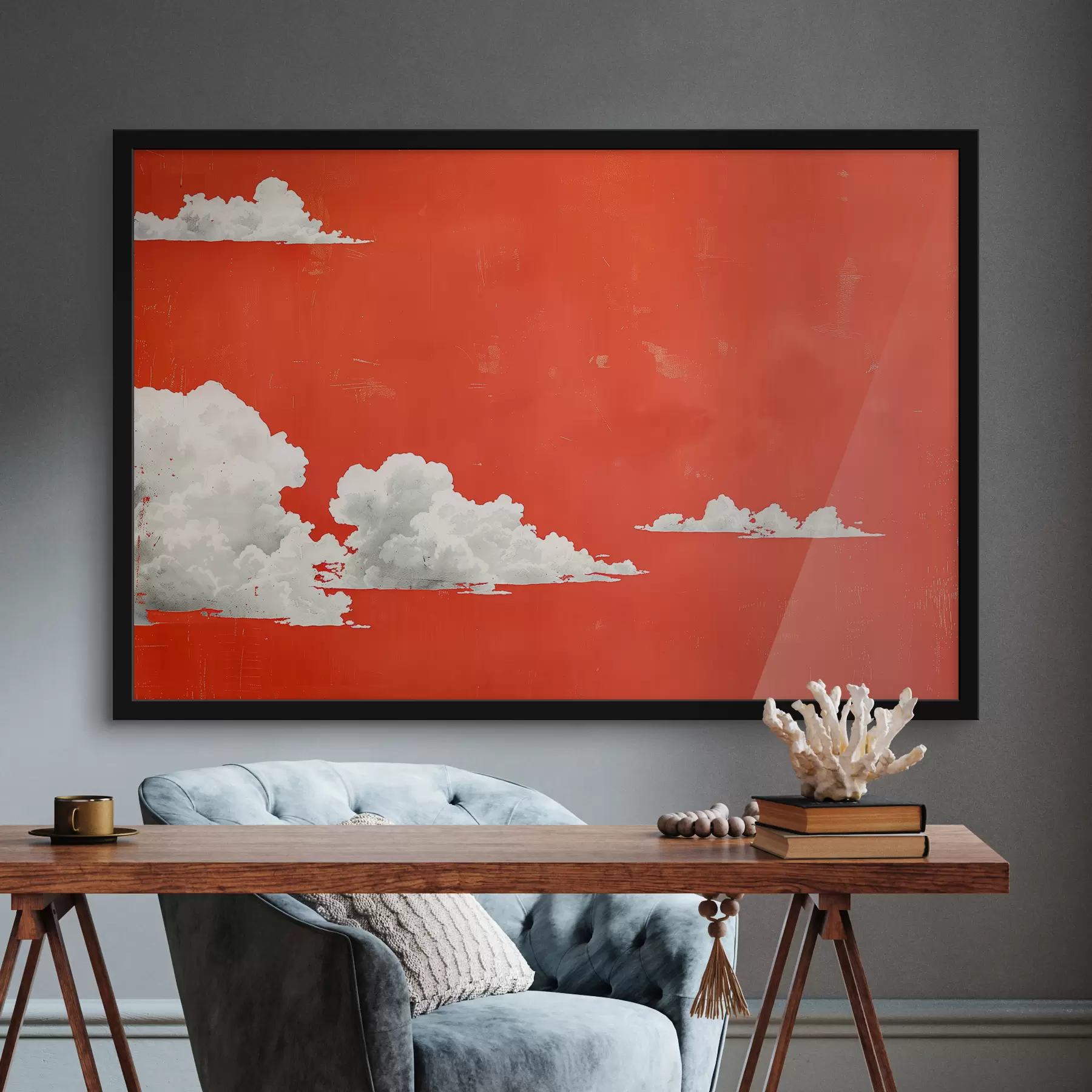 murales de pared Cielo rojo con nubes blancas f40974
