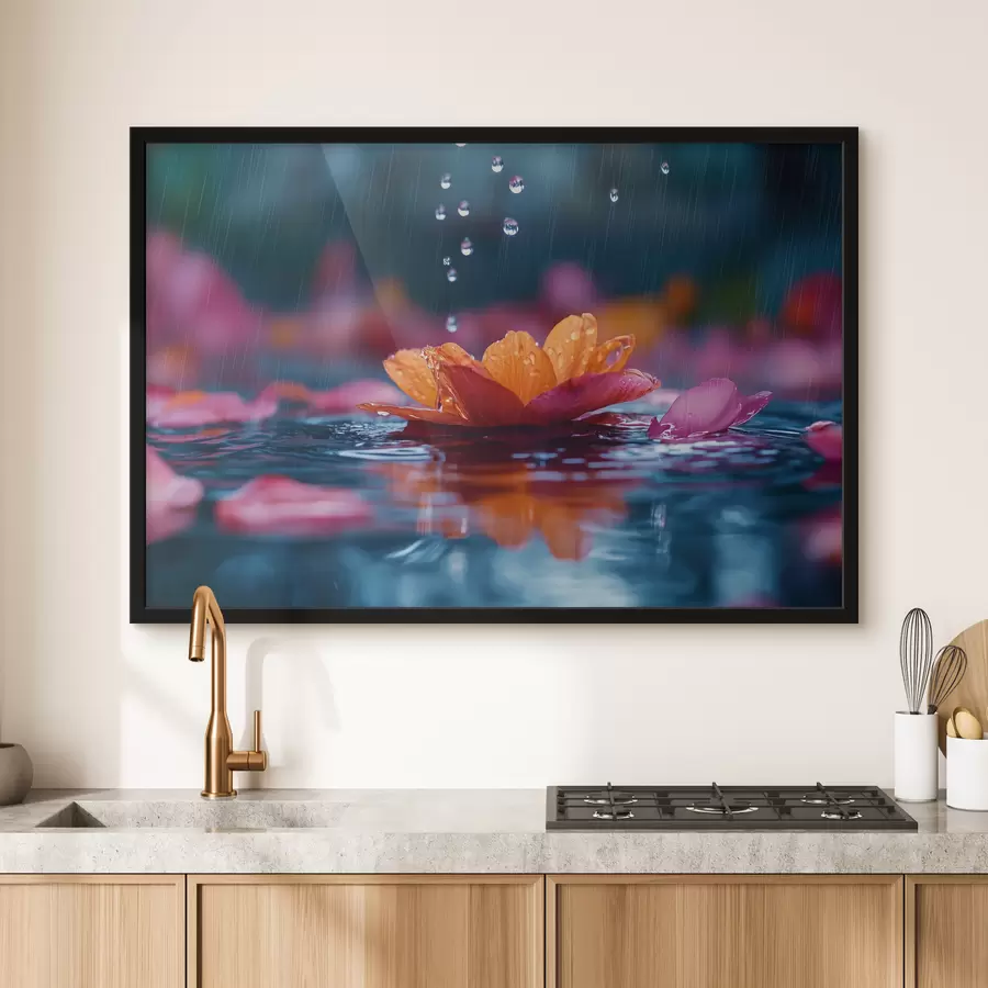 murales de pared Un nenúfar con gotas de lluvia f40977
