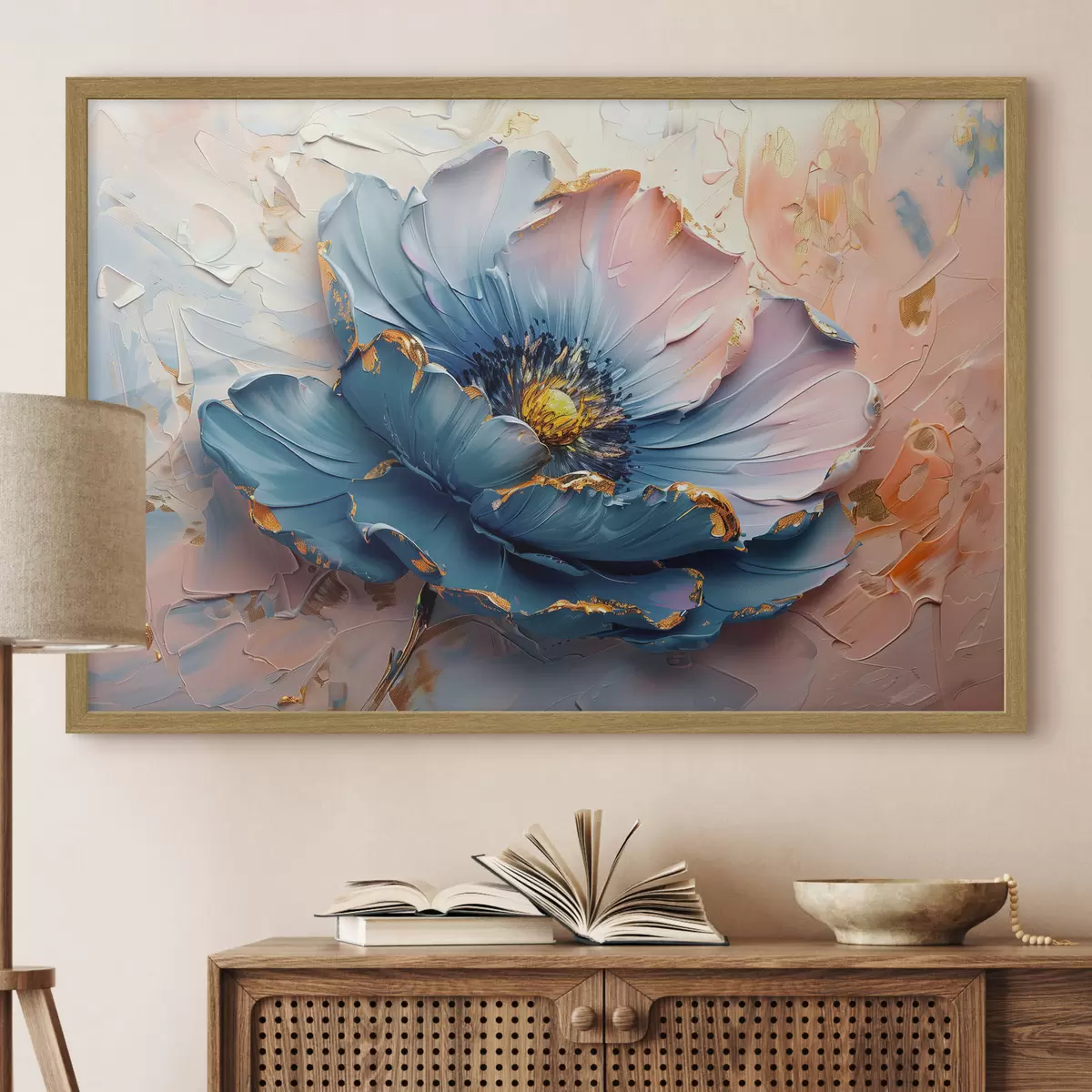 Poster Una gran flor de delicados colores, audaces pinceladas al óleo f40991