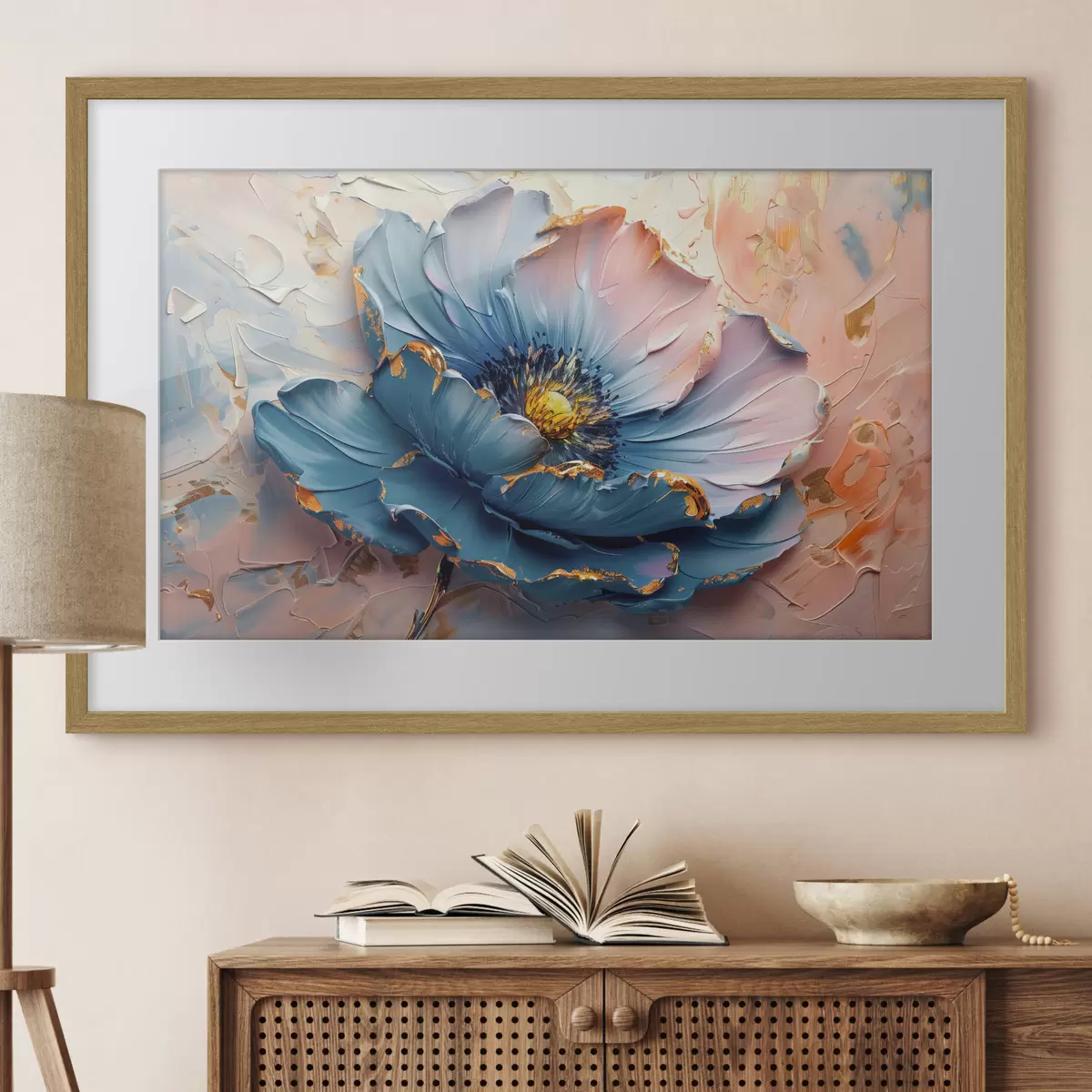Poster Una gran flor de delicados colores, audaces pinceladas al óleo f40991
