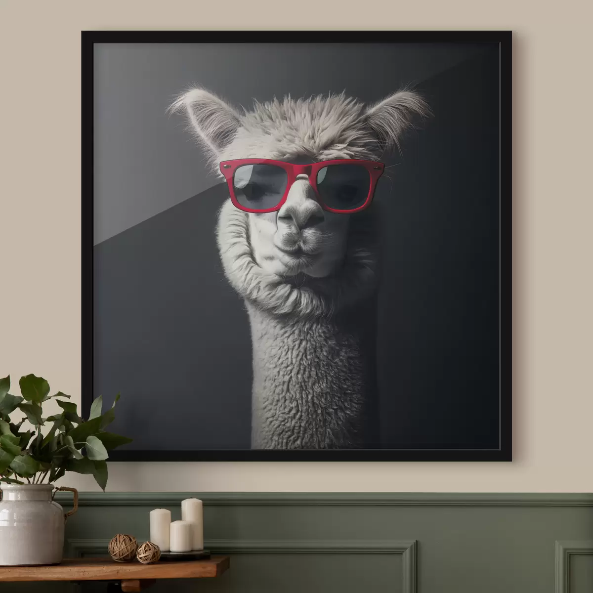 Poster Llama gris con gafas rojas f40996