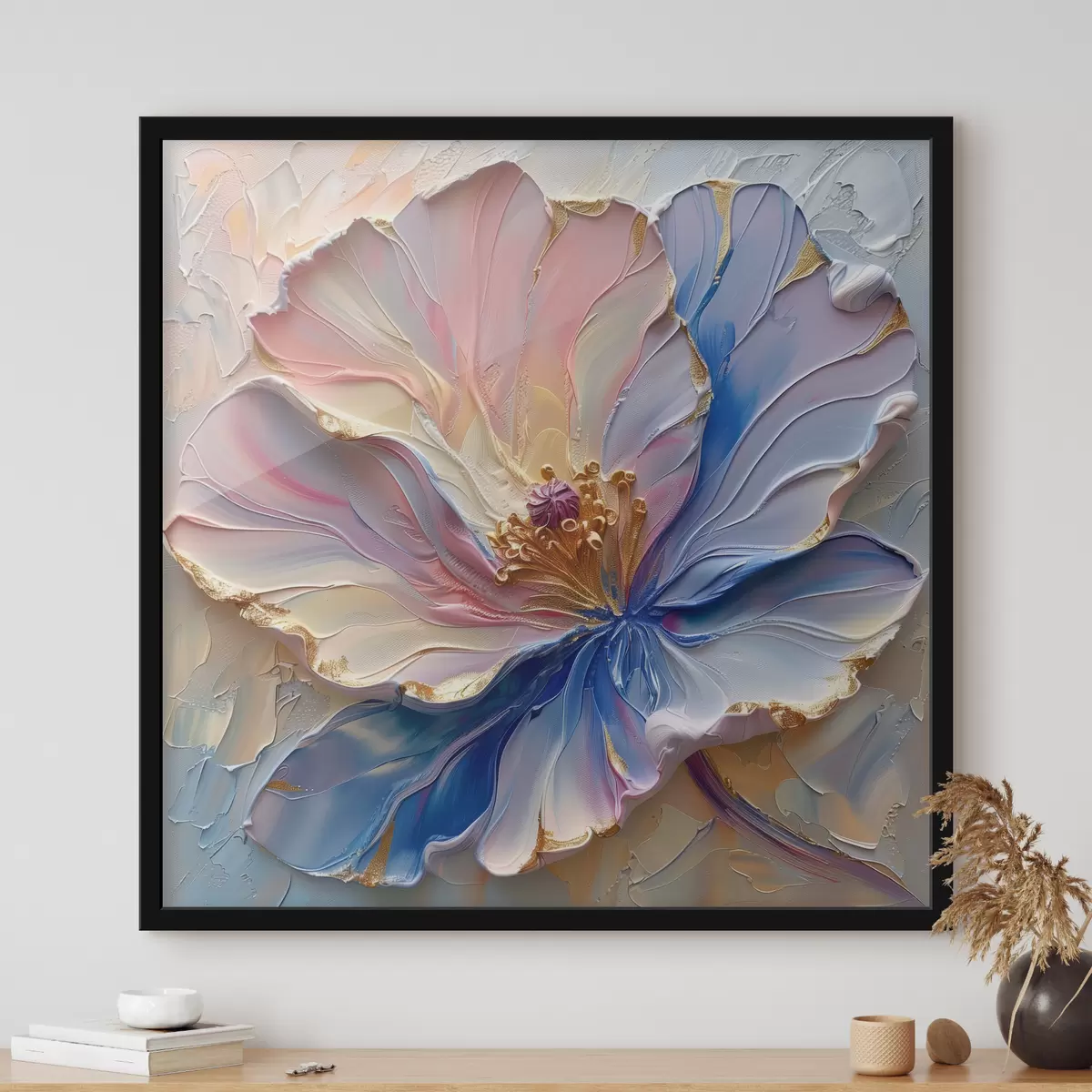 Poster Una gran flor en suaves tonos rosas y azules f41006