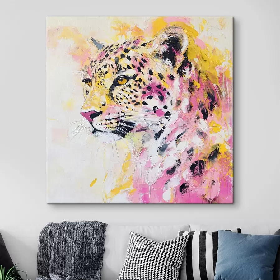 murales de pared Leopardo amarillo-rosa s41156