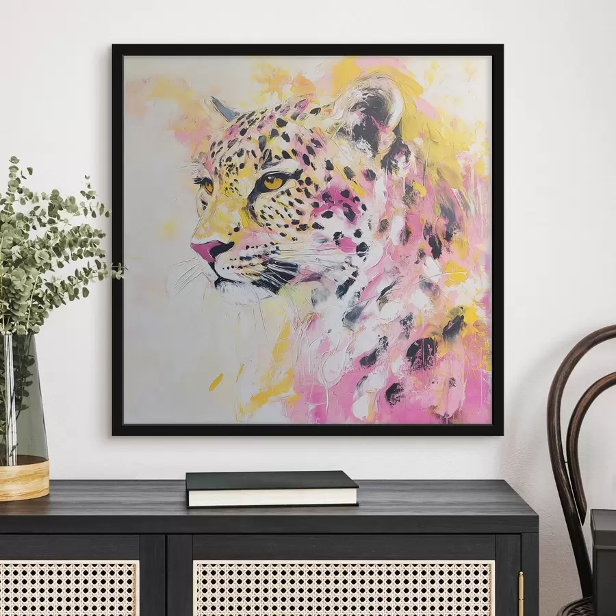 murales de pared Leopardo amarillo-rosa f41156