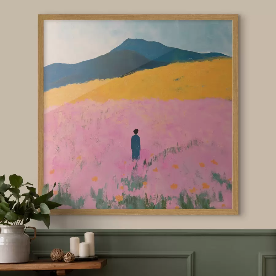 murales de pared Un hombre en un campo con flores rosas f41164