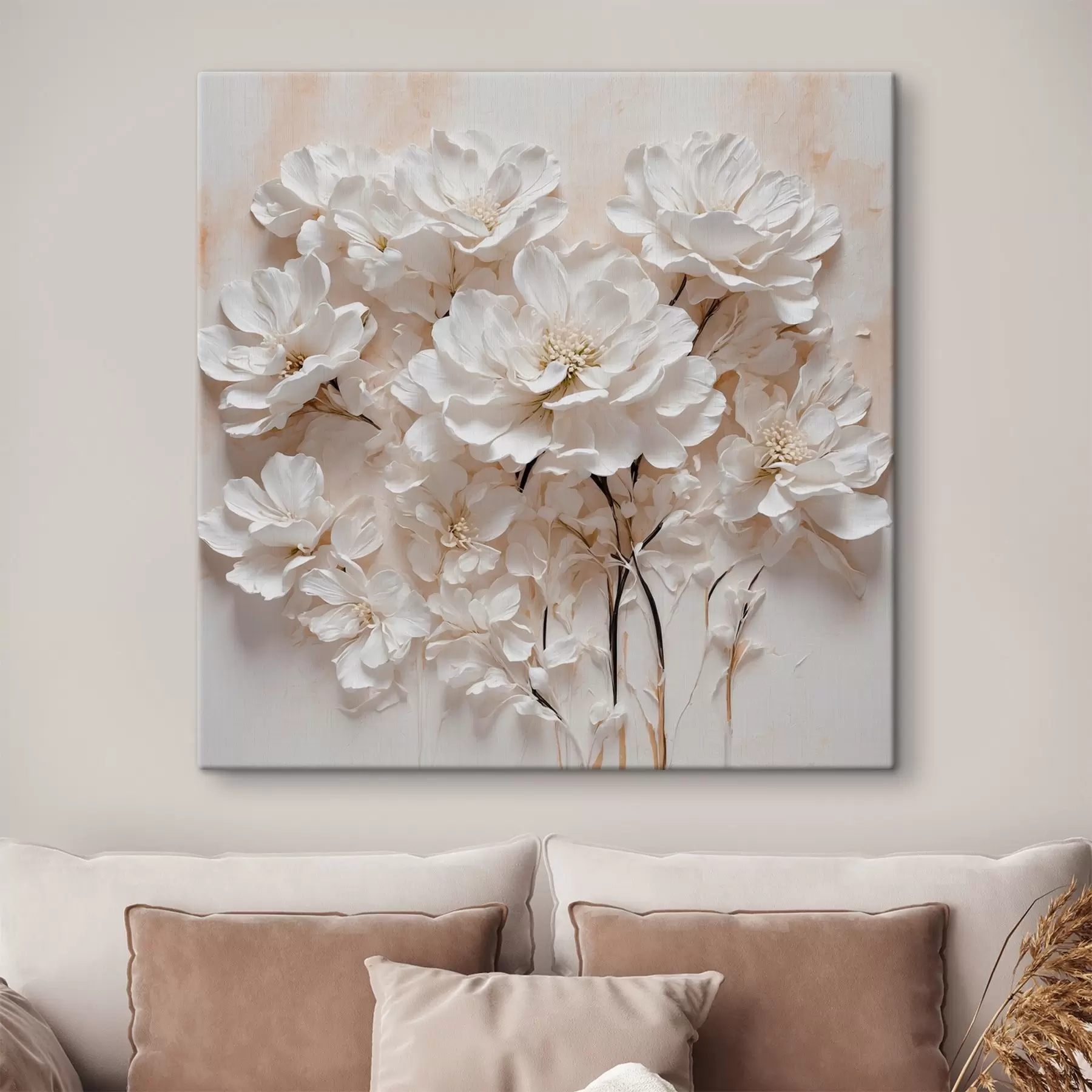 murales de pared Flores blancas sobre fondo blanco-naranja s41042