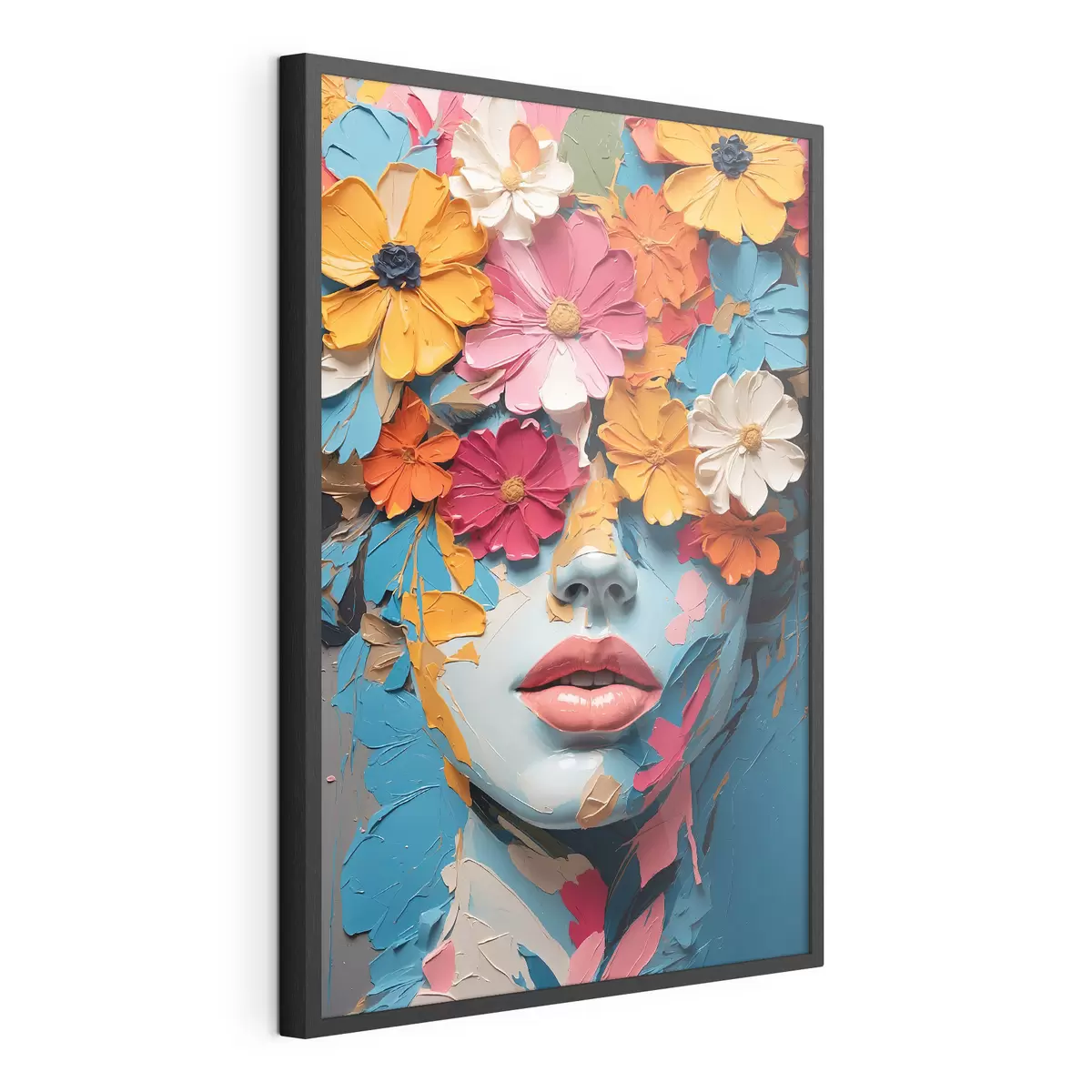 Poster Rostro de niña al óleo cubierto de flores f41023