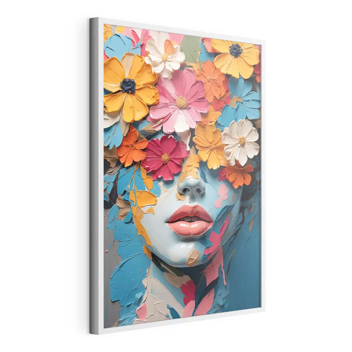 Poster Rostro de niña al óleo cubierto de flores f41023