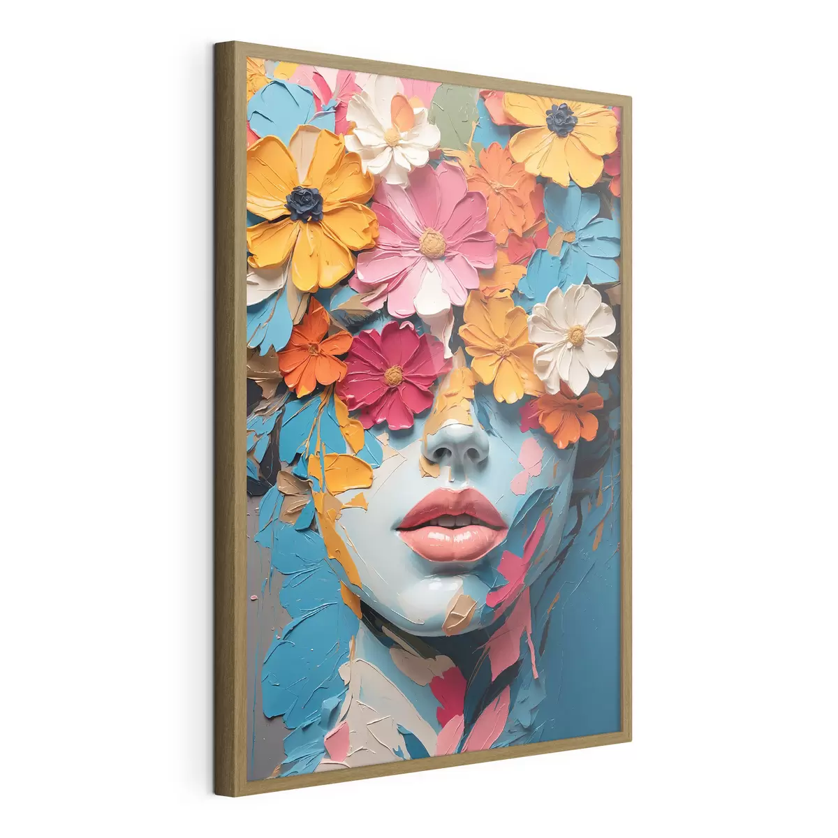 Poster Rostro de niña al óleo cubierto de flores f41023