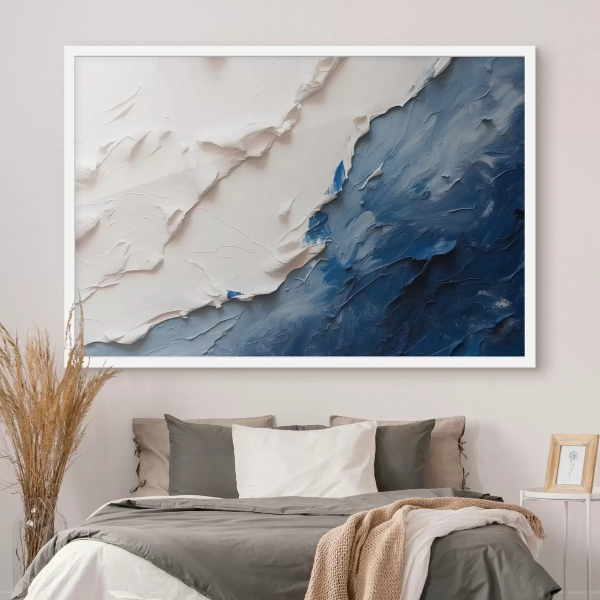 Poster Abstracción con colores de óleo blanco y azul. f41025